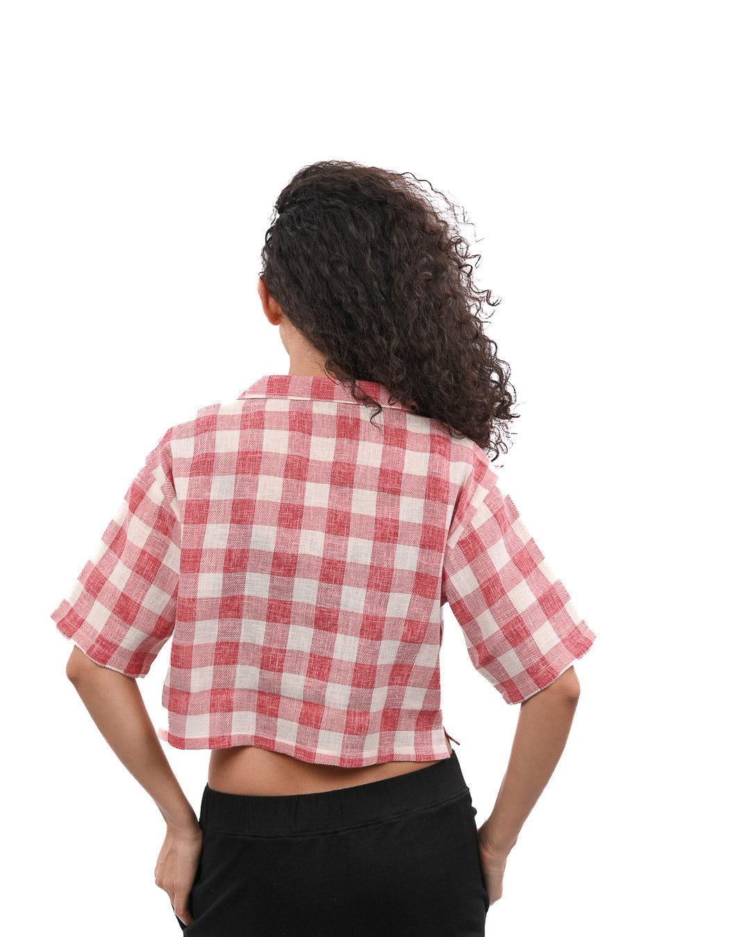 Red Ginghum Boxy Crop Shirt