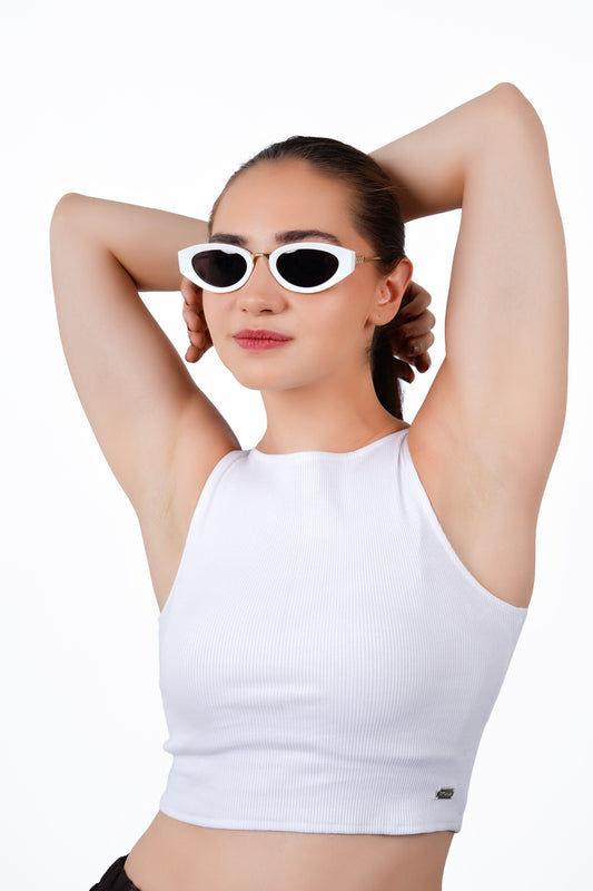 High Shoulder Top - White