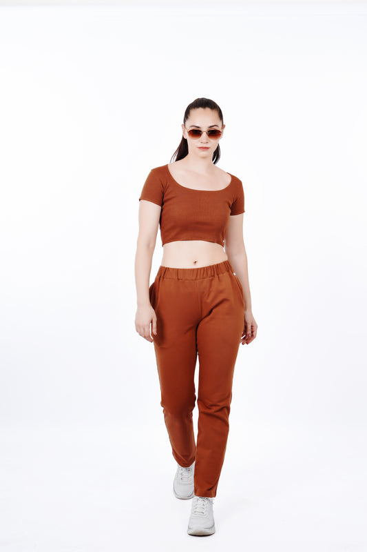 Metal Logo Pants - Brown