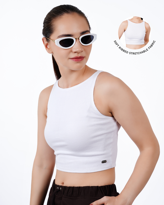 High Shoulder Top - White