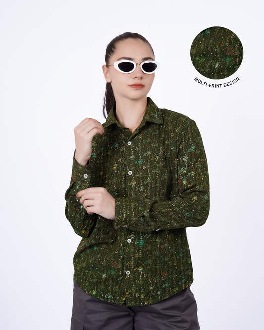 Olive Multi Print Statement Shirt