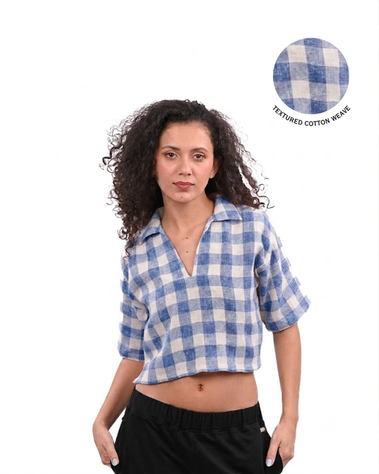Sky Check Boxy Crop Shirt