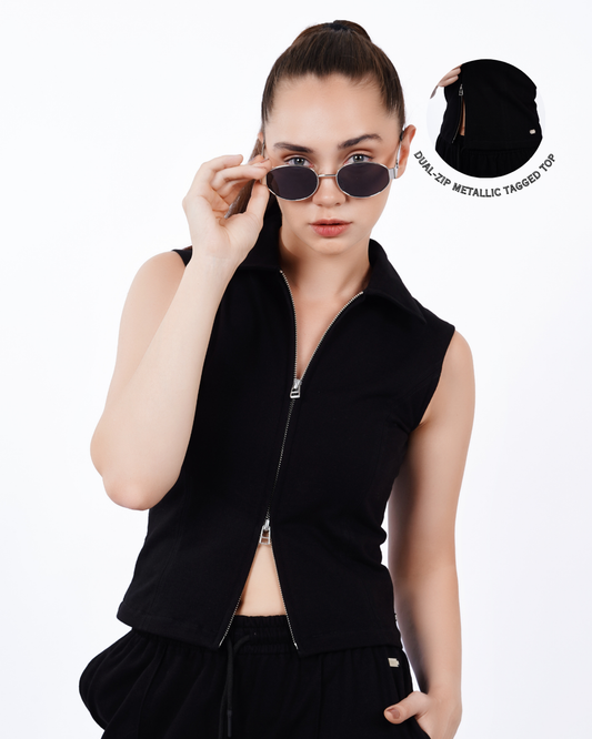 Basic Zip up Top - Black