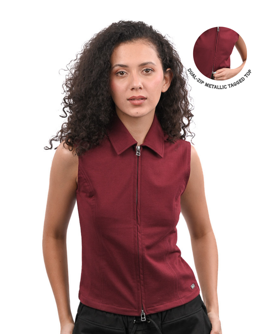 Basic Zip Up Top - Wine