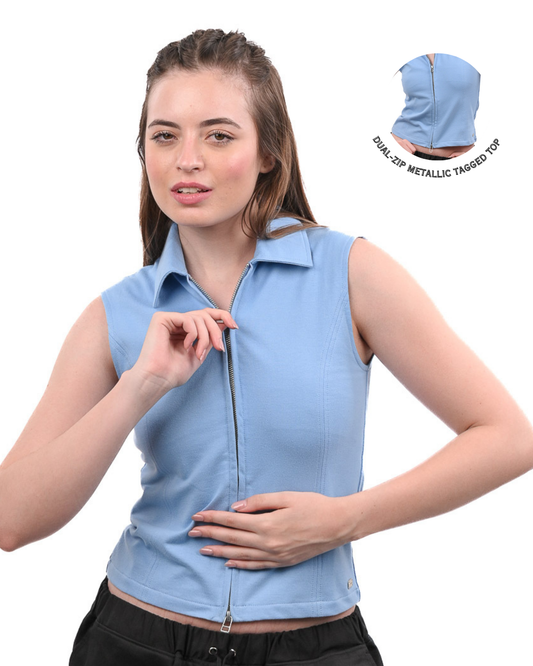 Basic Zip Up Top Sky Blue