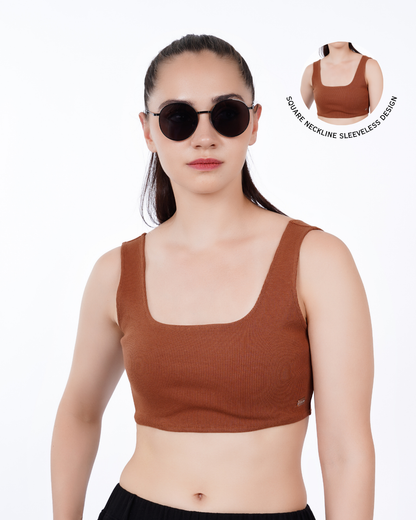 Cropped Crop Top - Brown
