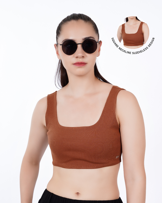 Cropped Crop Top - Brown