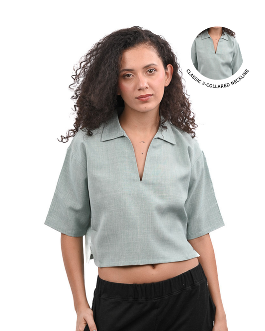 Green Boxy Crop Shirt