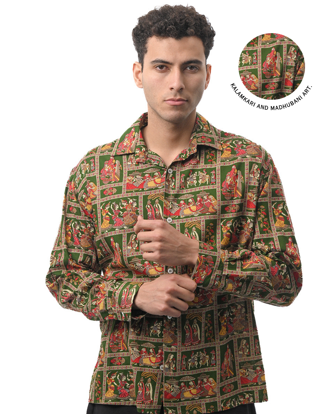 Heritage Folk Art Narrative Shirt - Green