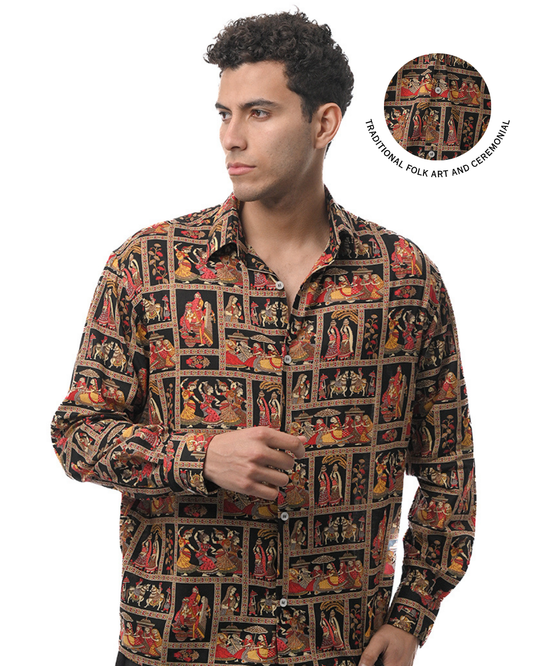 Heritage Narrative Button Down Shirt - Black