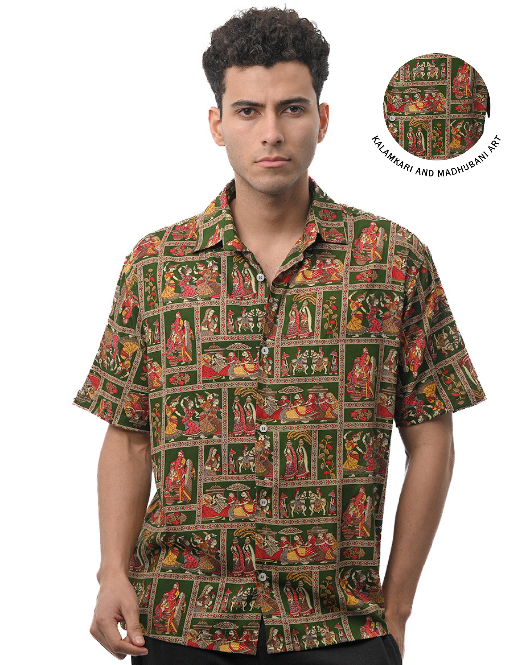 Heritage Folk-Art Narrative Shirt - Green