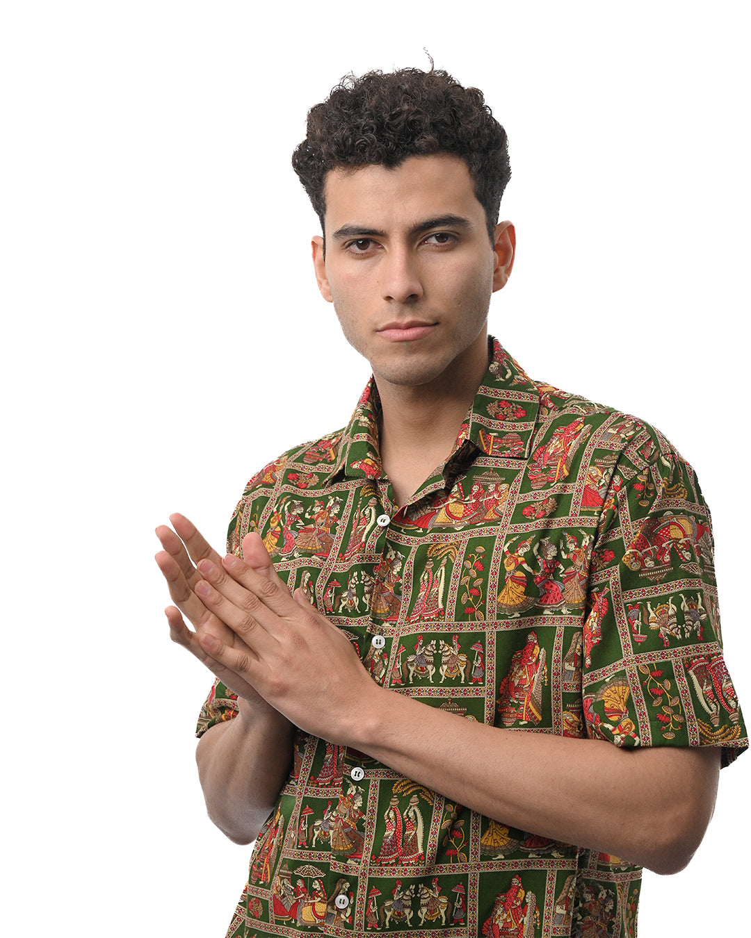 Heritage Folk-Art Narrative Shirt - Green