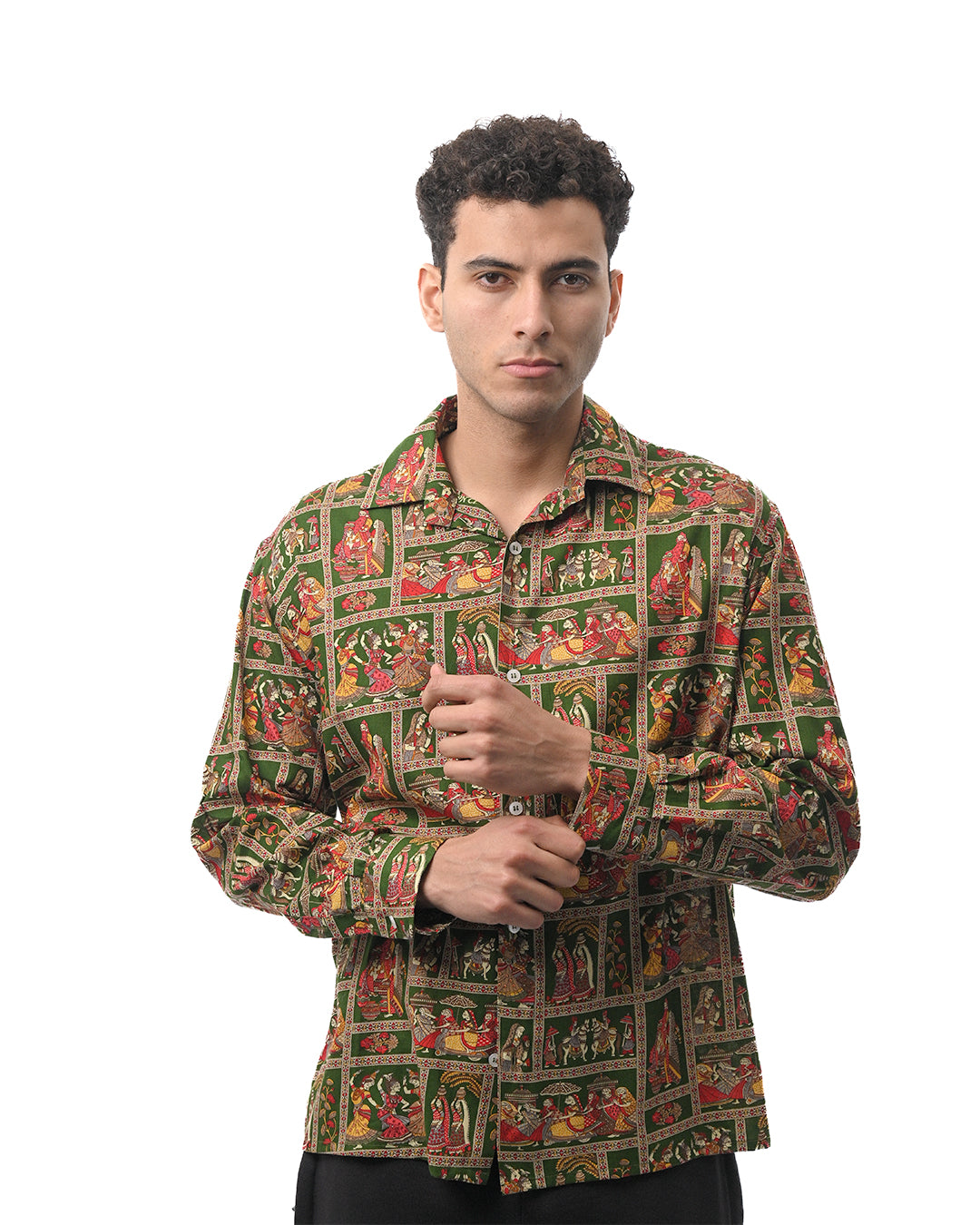 Heritage Folk Art Narrative Shirt - Green