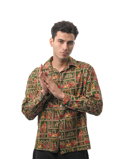 Heritage Folk Art Narrative Shirt - Green