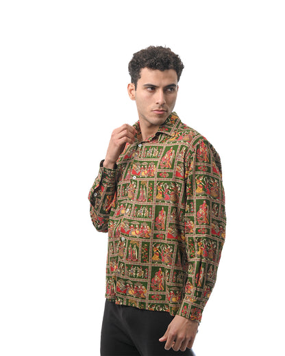 Heritage Folk Art Narrative Shirt - Green