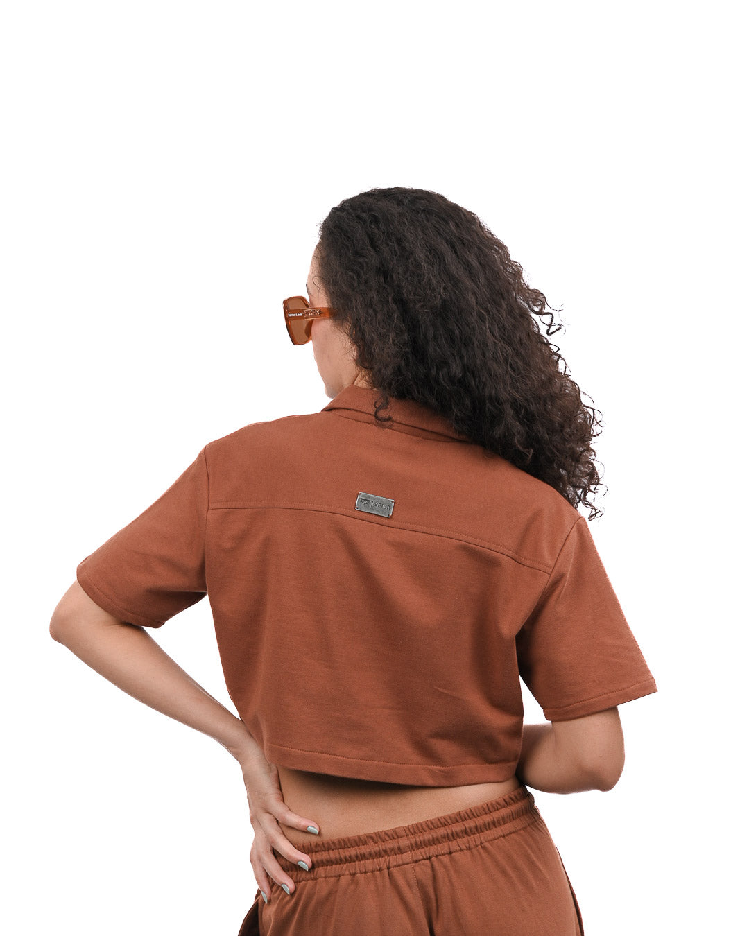 Cropped Zip Up Top - Brown