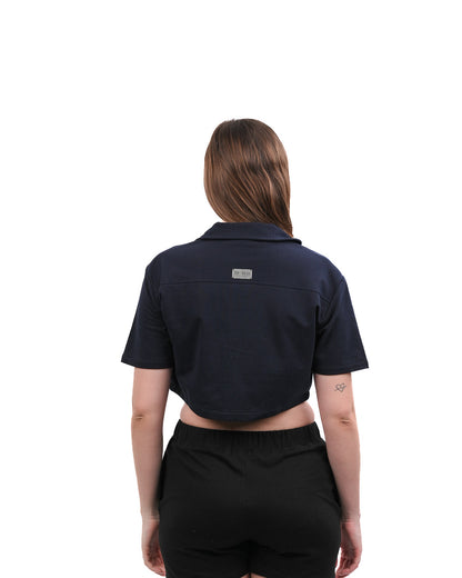 Cropped Zip Up Top - Navy