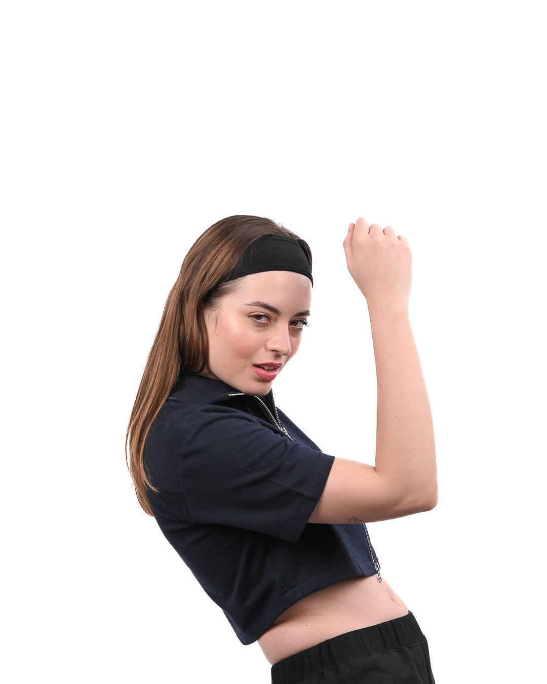 Cropped Zip Up Top - Navy