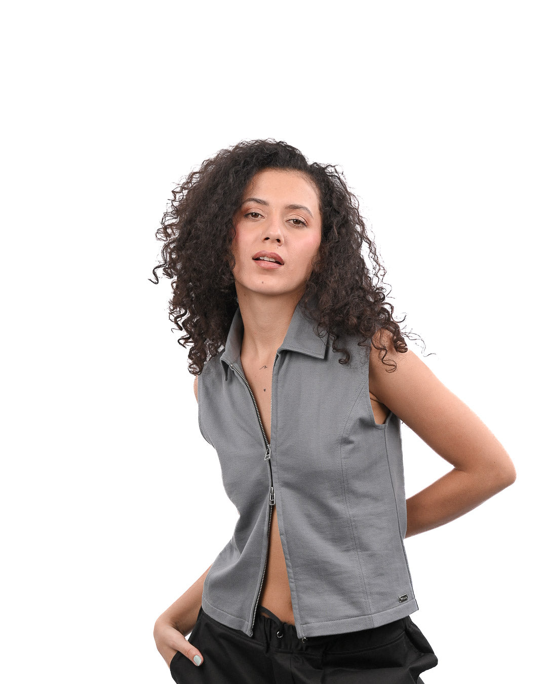 Basic Zip Up Top-Grey