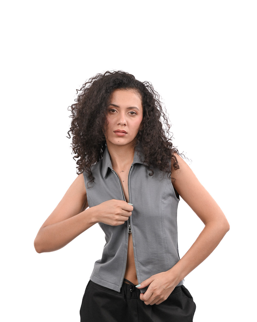 Basic Zip Up Top-Grey