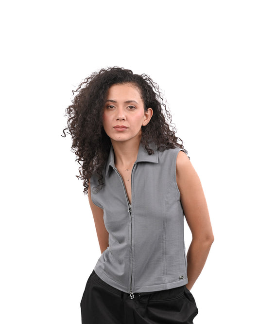Basic Zip Up Top-Grey