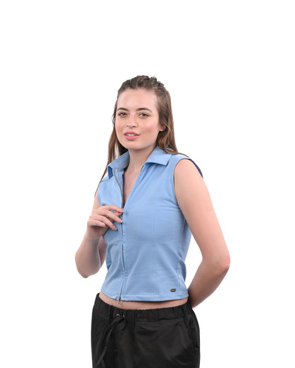 Basic Zip Up Top Sky Blue