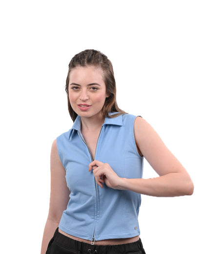 Basic Zip Up Top Sky Blue