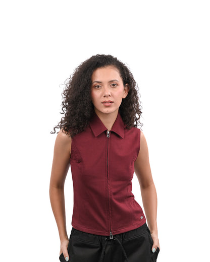 Basic Zip Up Top Wine