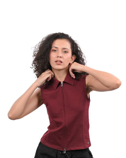 Basic Zip Up Top Wine