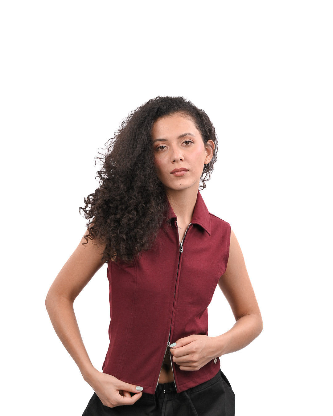 Basic Zip Up Top Wine