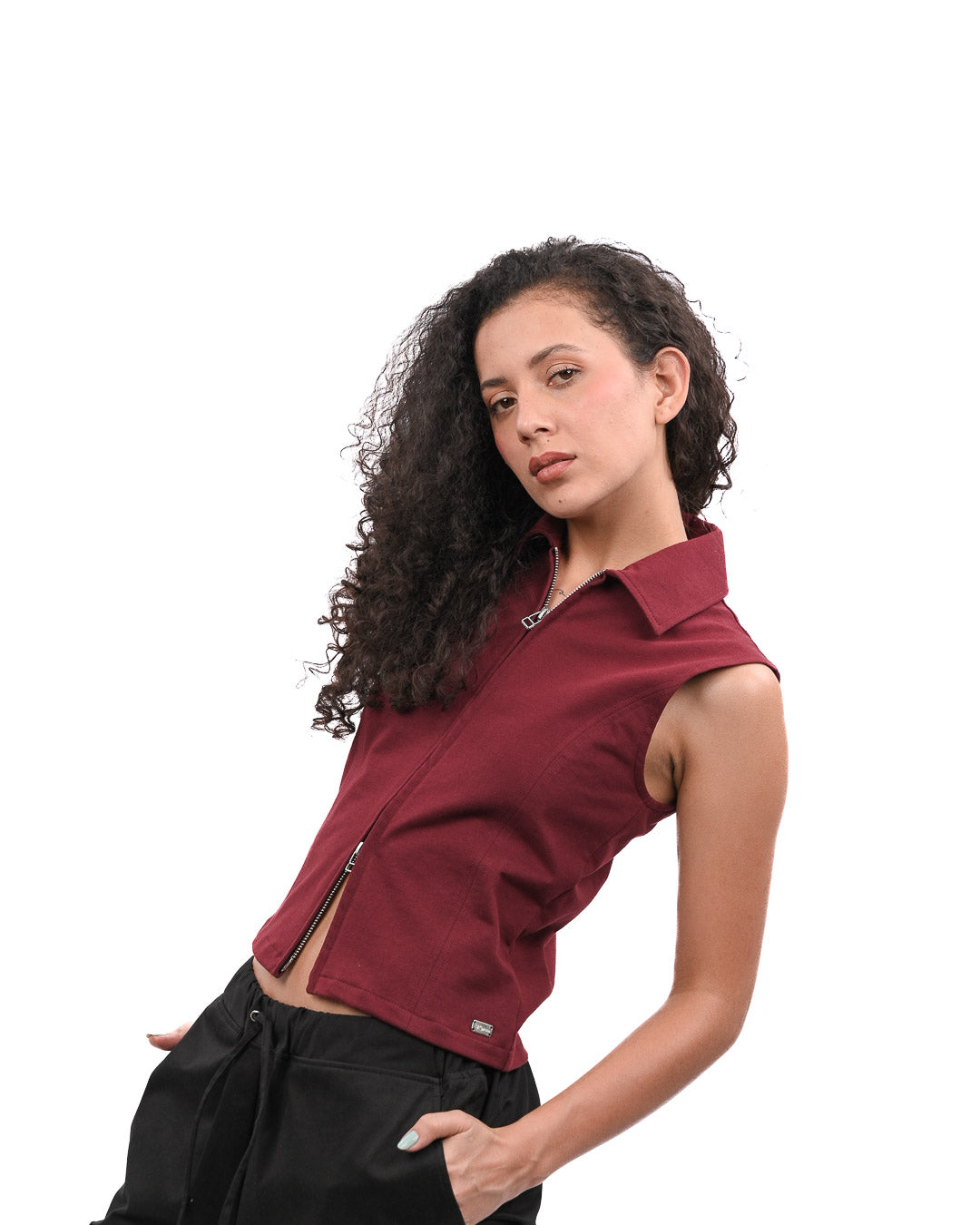 Basic Zip Up Top Wine