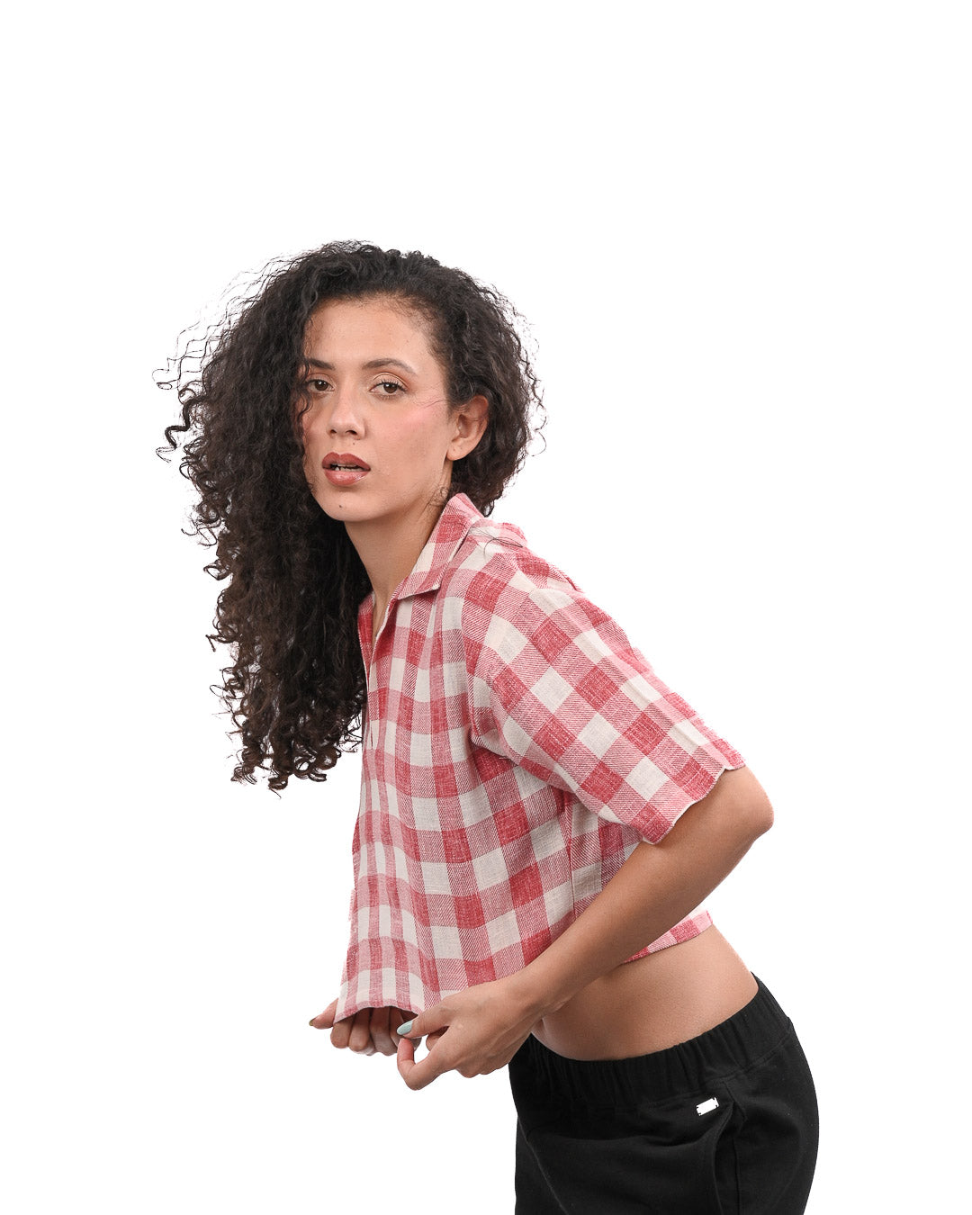 Red Ginghum Boxy Crop Shirt