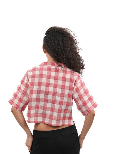 Red Ginghum Boxy Crop Shirt