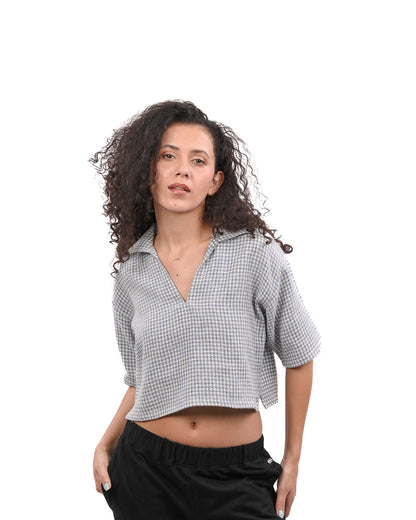 Blue Drift Boxy Crop Shirt