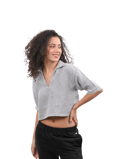 Blue Drift Boxy Crop Shirt