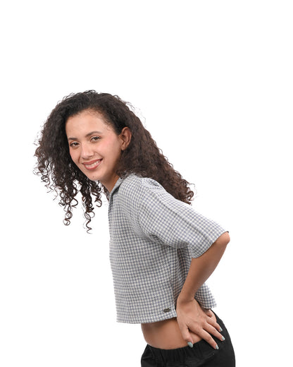 Blue Drift Boxy Crop Shirt