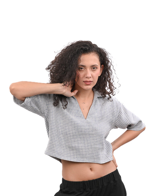 Blue Drift Boxy Crop Shirt