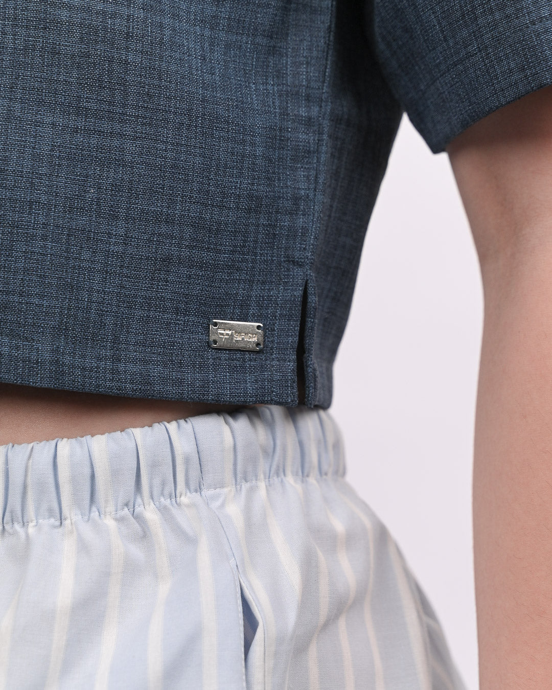Blue Boxy Crop Shirt