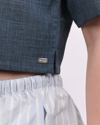 Blue Boxy Crop Shirt