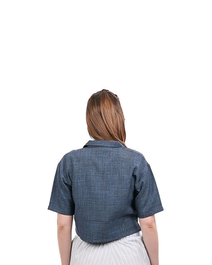Blue Boxy Crop Shirt