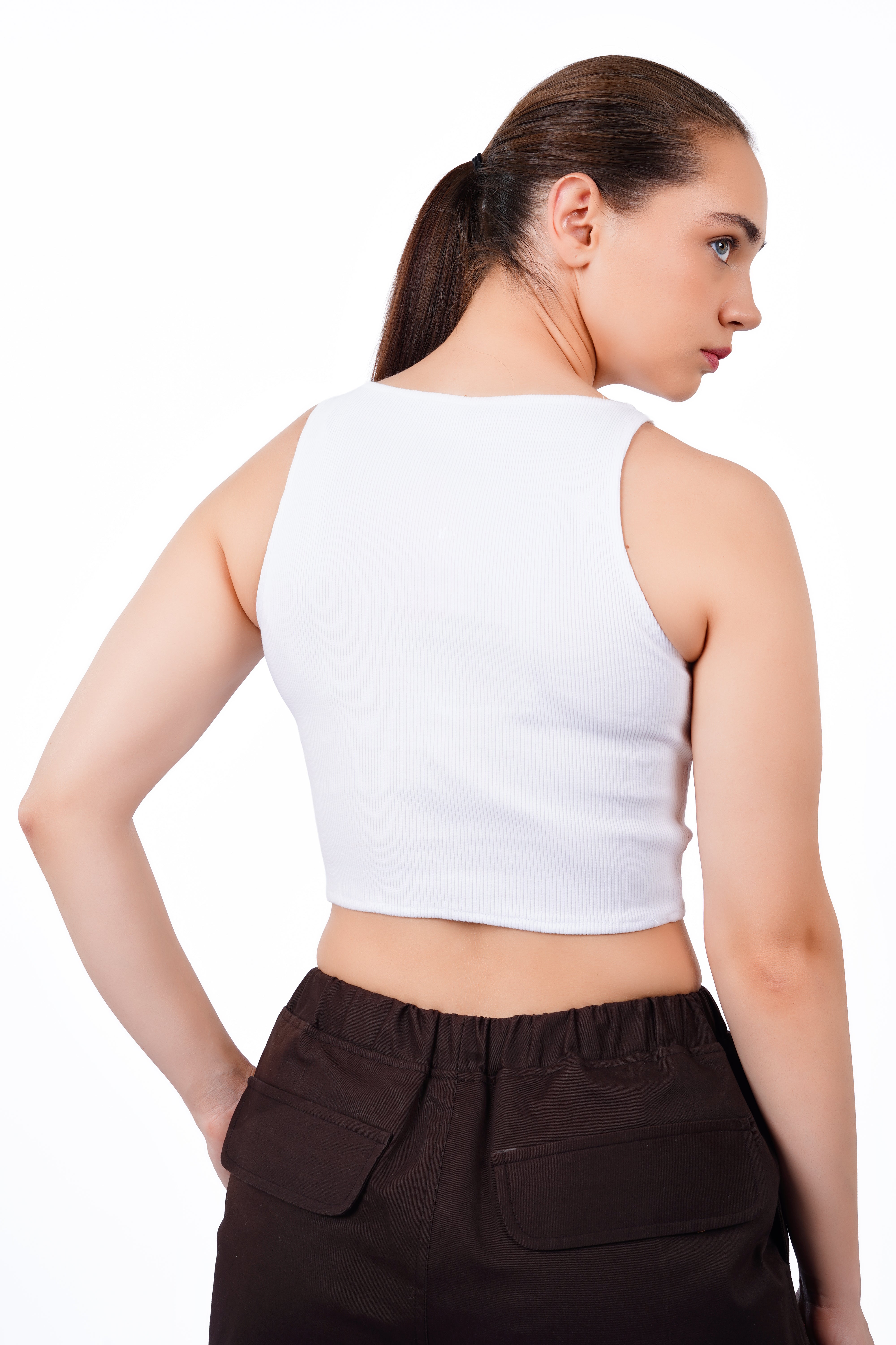 High Shoulder Top - White