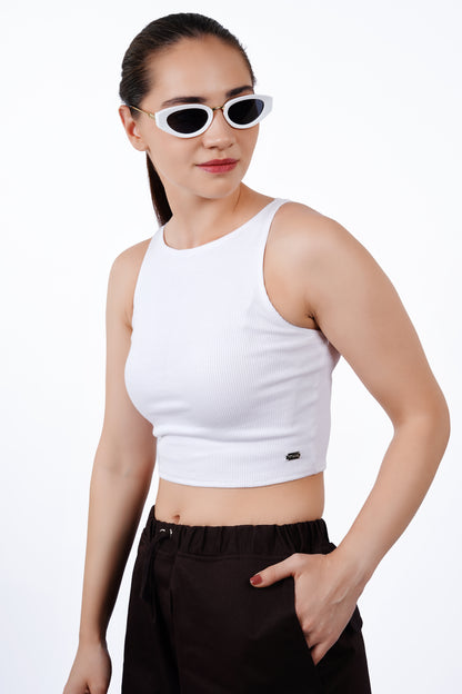 High Shoulder Top - White