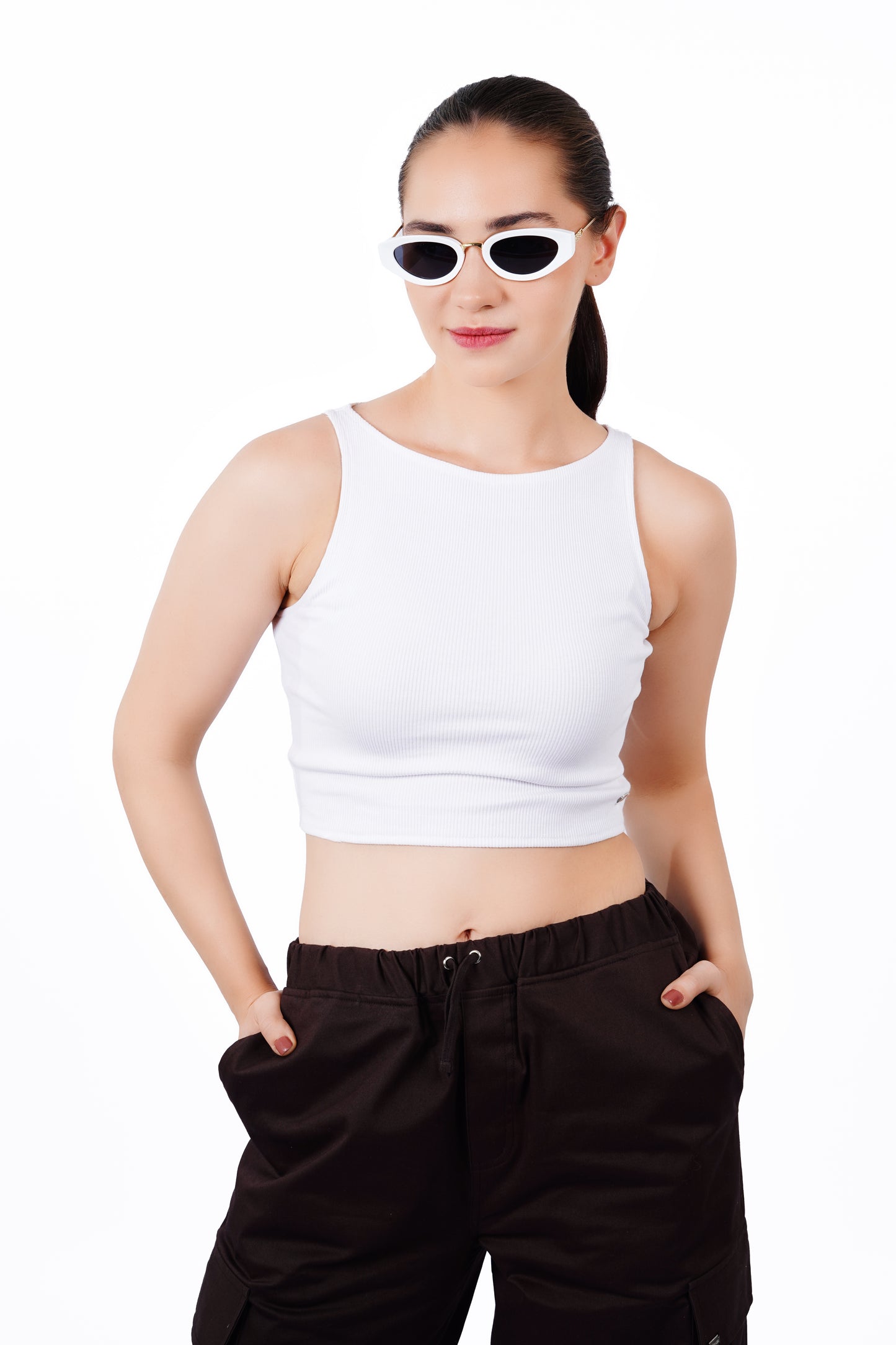 High Shoulder Top - White