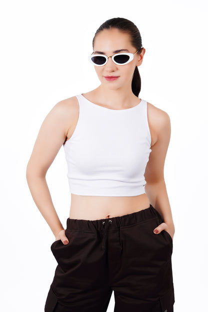 High Shoulder Top - White