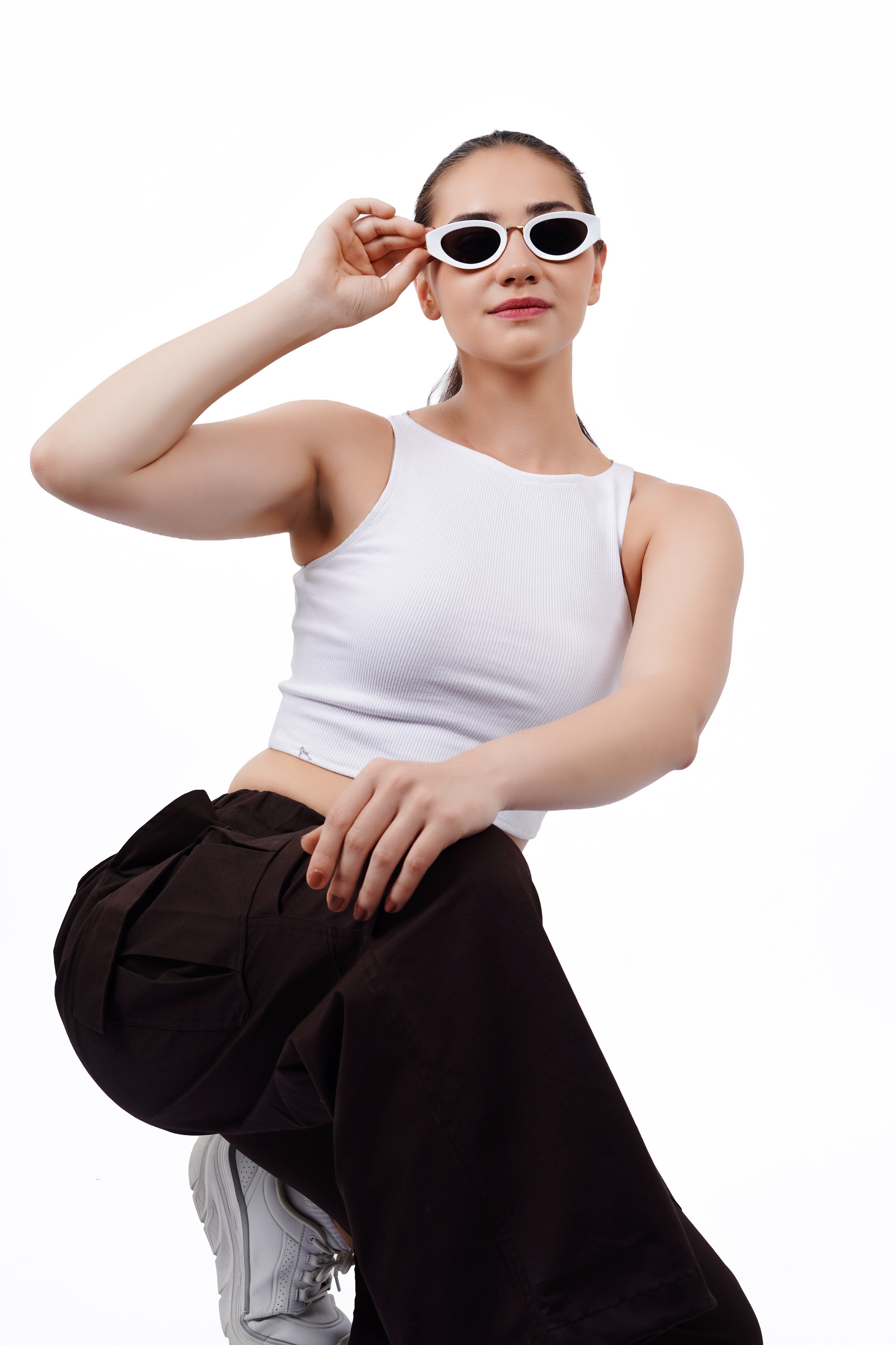 High Shoulder Top - White