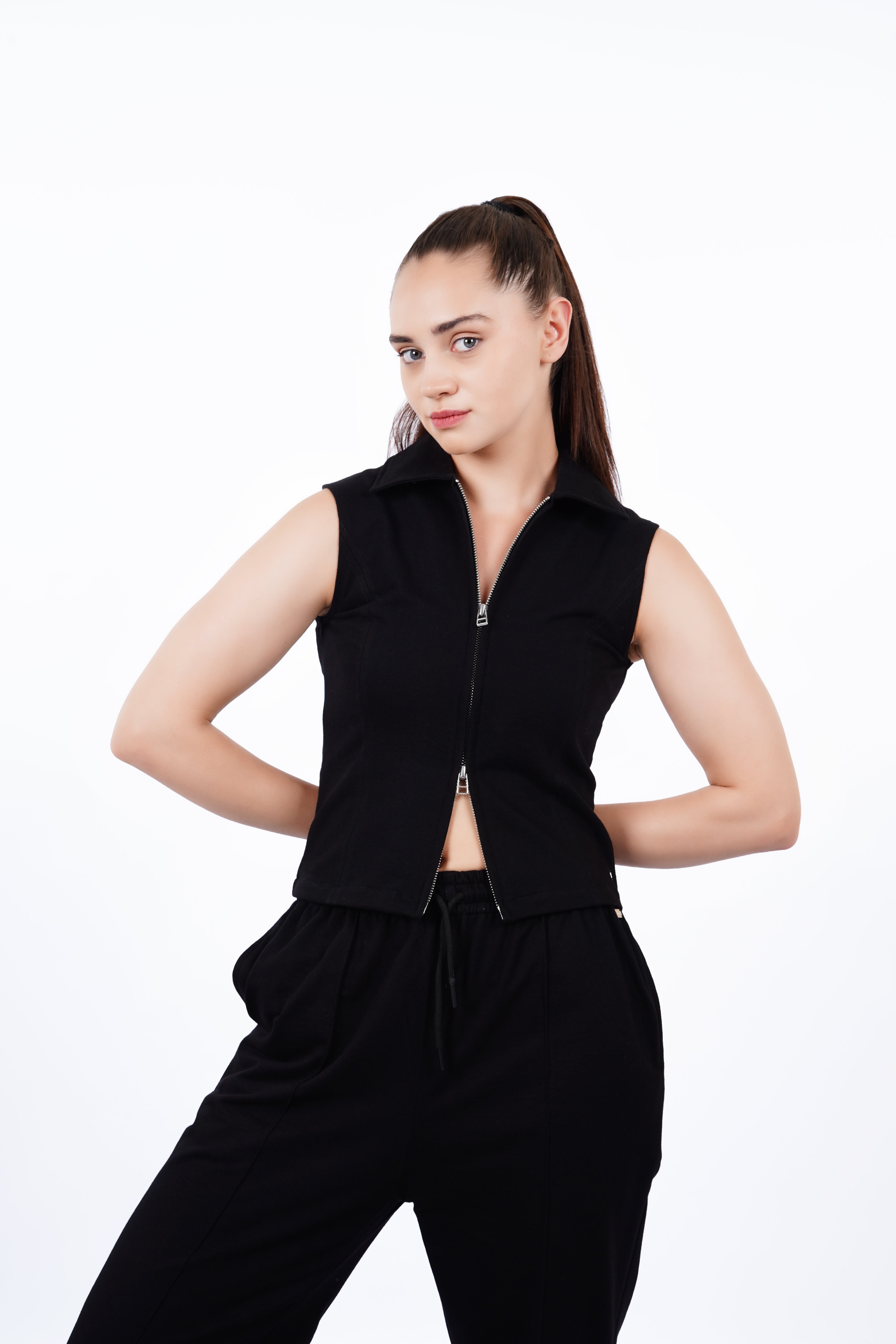 Basic Zip up Top - Black