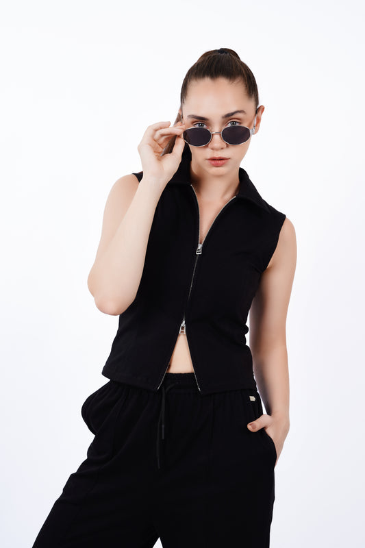 Basic Zip up Top - Black