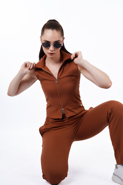 Basic Zip up Top - Brown