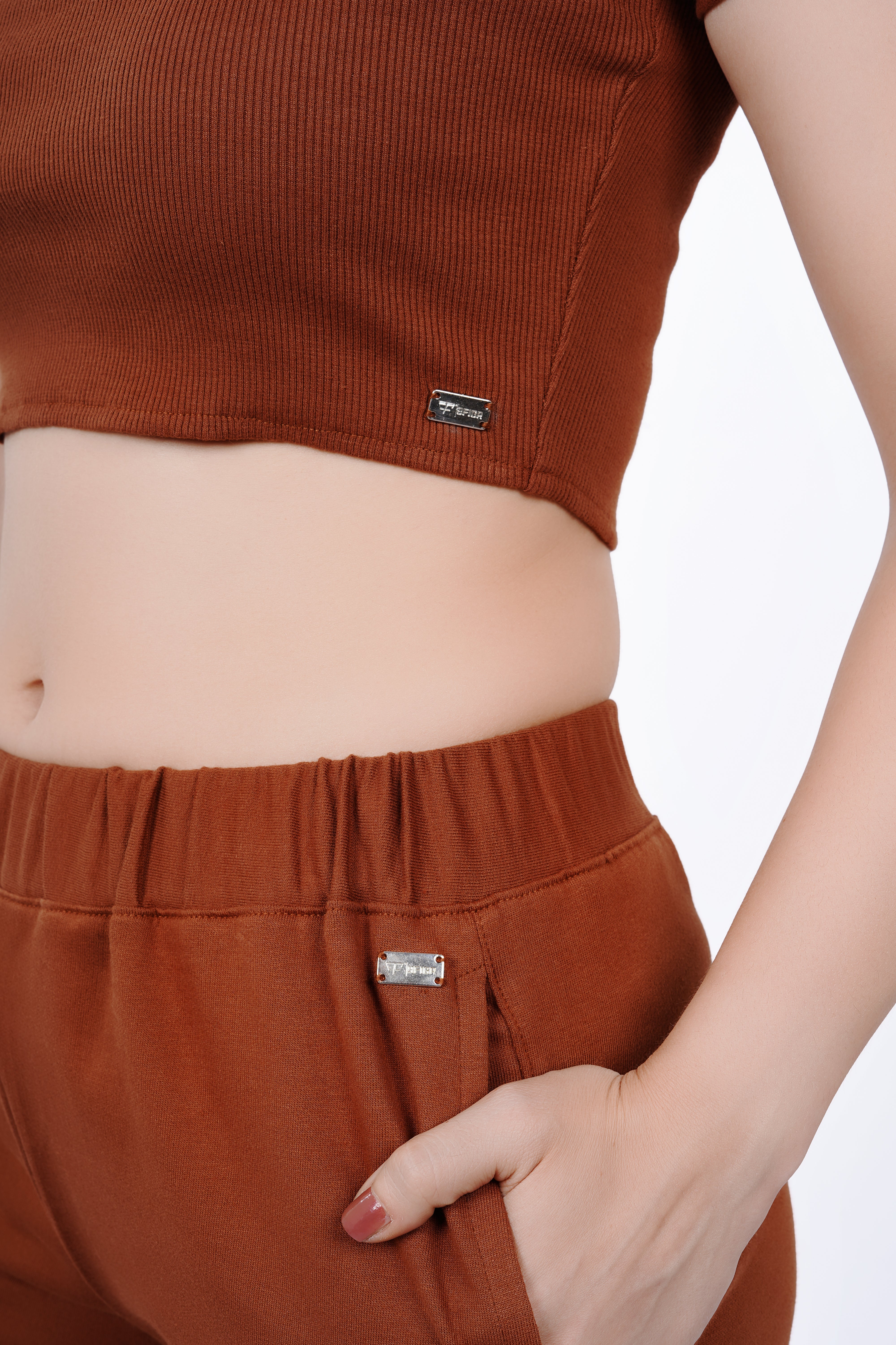 Metal Logo Pants - Brown