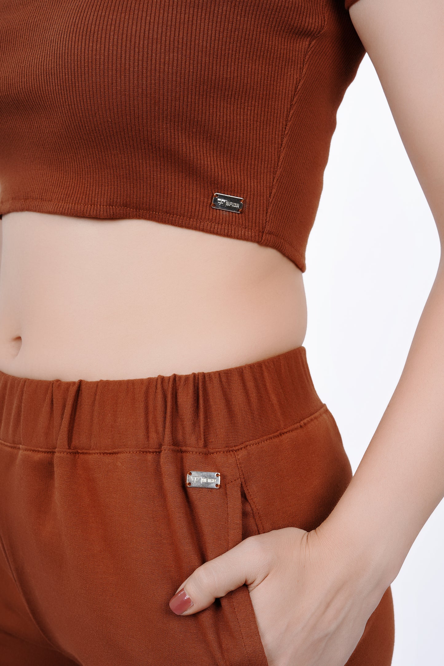 Metal Logo Pants - Brown